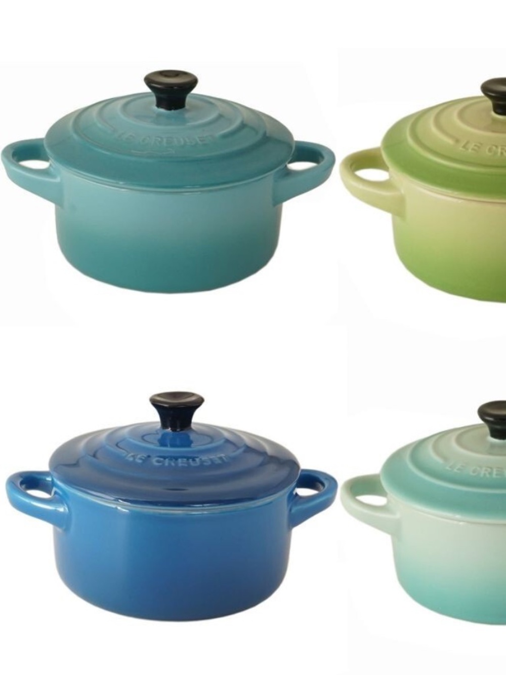 Le Creuset Mini Cocotte Set of 4 Green Blue Stoneware - Picture 4 of 4